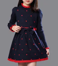 Filles Hiver Coton Col Roulé Princesse Robe Manches Longues Enfants Vêtements Rouge Bleu