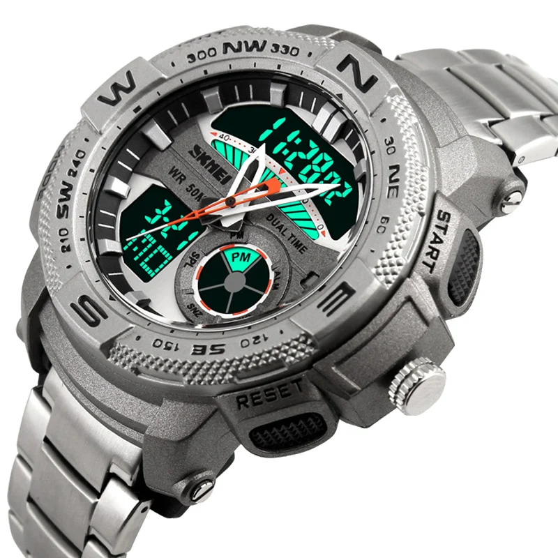 

Military Sport Digital EL Watch Quartz Men Wrist Watch DoubleTime Date Week Alarm Chrono Waterproof Relogio Masculino