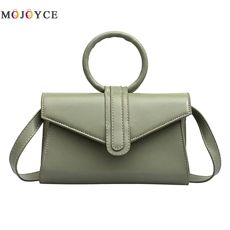

Solid Color Circle Handbags Shoulder Messenger Bag Women PU Leather Small Flap Crossbody Bags