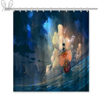 

Cartoon One Piece Shower Curtain 72x72 Inches The Pirate Boat at Sea Interior Decor Curtain Waterproof with Hooks