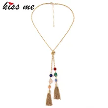 Long Alloy Dazzle Color Imitation Gems Female Tassel Pendant Necklace Factory Wholesale
