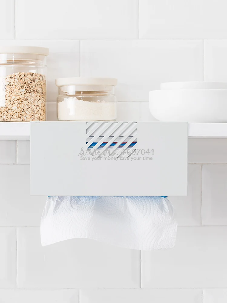 

Kitchen Bathroom Tissue Storage Rack Creative Wall-mounted Wrought Iron Multi-purpose Punch-free Paper Towel Holder Home Deco