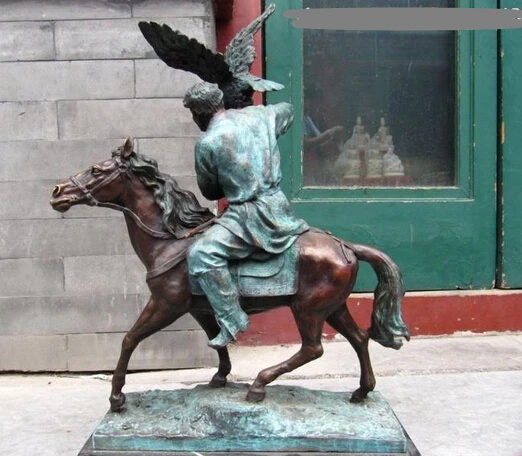 

shitou 001497 27"Chinese Pure Bronze Copper Marble Nimrod chase a bird of Jove Hunter Statue discount 30% (C0324)