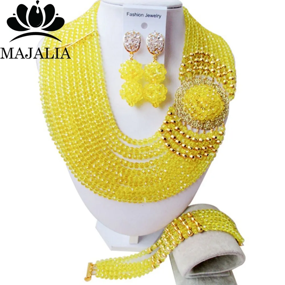 

Majalia Fashion african beads jewelry set yellow Nigeria Wedding Crystal necklace Bridal Jewelry sets Free shipping VV-009