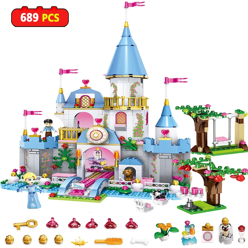 

Girl Princess Elsa Anna Mermaid Cinderella Castle Building Blocks Compatible Legoing Friends Bricks Figures Toys for Girls