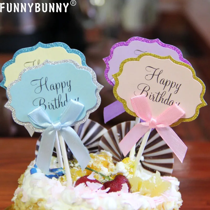 

FUNNYBUNNY Birthday Cupcake Toppers Glitter with Bow Birthday Cake Topper Anniversary Decoration