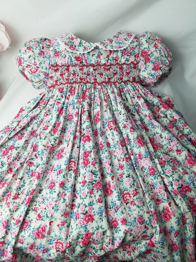 Spring Summer Girls Smocking Embroidery Dresses Floral Prints Doll Dress For kids Girl Princess Smocked Party Dresses