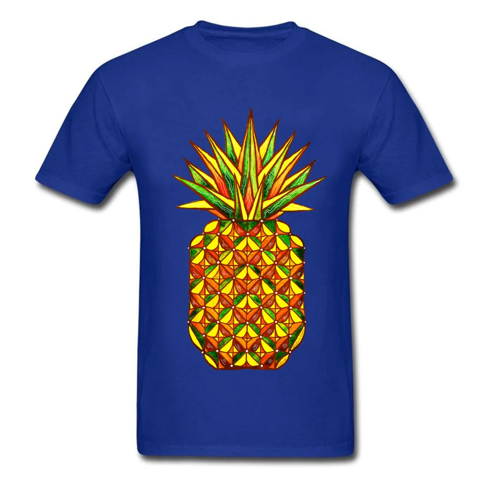 Geometric Pineapple by dotsofpaint Student Latest T Shirt Crew Neck Labor Day 100% Cotton Tshirts Design Short Sleeve Tee-Shirt Geometric Pineapple by dotsofpaint blue