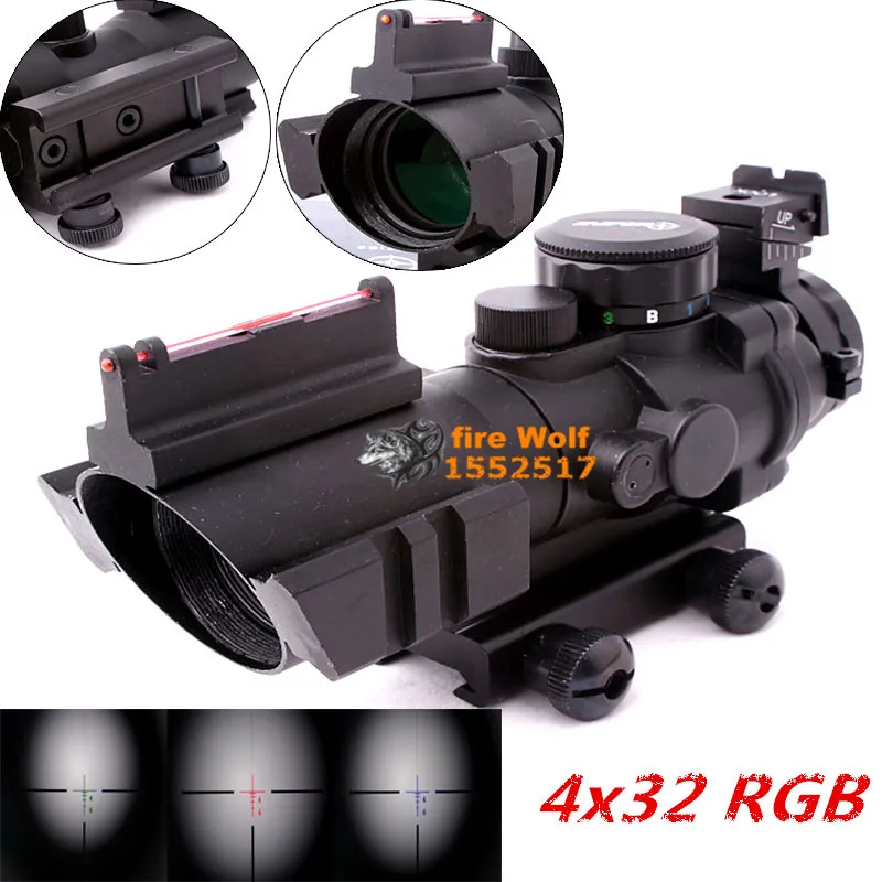 

Tactical 4x32 RGB laser sight dot red Tri-Illuminated Combo Compact Scope Fiber Optics Green Sight Free shipping