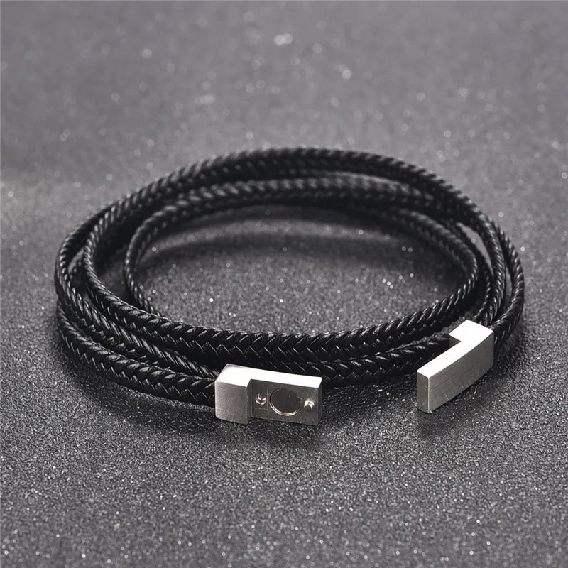 Jiayiqi, модный черный браслет из натуральной кожи, черная застежка из нержавеющей стали, многослойная плетеная веревка, цепочка, браслет, винтажные подарки