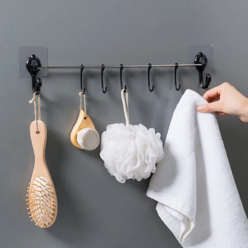 

Stainless steel 7-link Hooks Punch-Free Coat Wall Hanging Bathroom Hook Hanger Hook Free Punching kitchen Bathroom Storage Rack