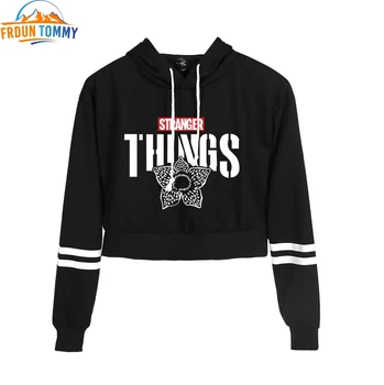 

Stranger Things Fashion Long Sleeve Cropped Hoodies Women Hooded Pullover Crop Tops 2019 New Arrival Hot Sale Streetwear Clothes