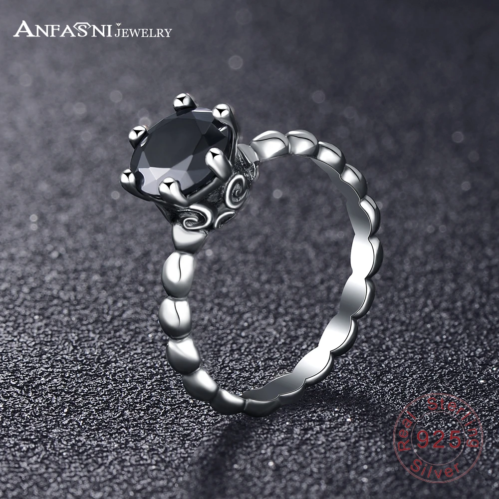 

ANFASNI Authentic 925 Sterling Silver Ring with Black Cubic Zirconia For Women Jewelry 2017 New Collection PSRI0059-B