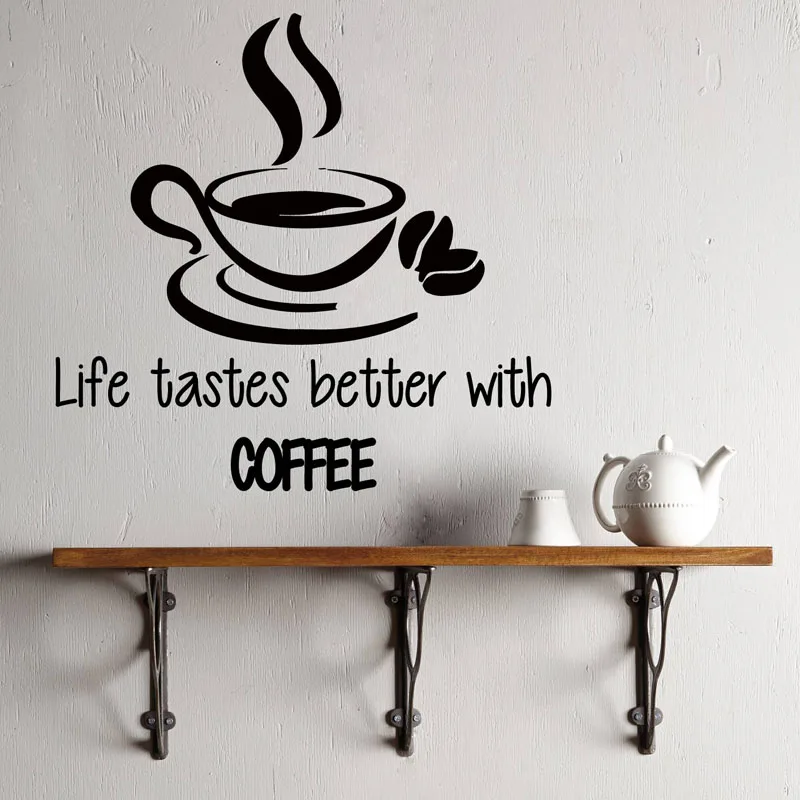 ZOOYOO Life Tastes Better With Coffee Wall Stickers Vinyl Decal Cup Modern Hot Sale Wall Decals Art Kitchen Decor