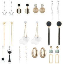 Корейский тренд сережек Серебристые звезды Геометрическая круглая неровность Висячие Серьги Кристалл Длинные вечерние ювелирные изделия