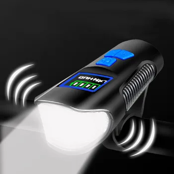 

Waterproof Bicycle Light USB Charging Bike Front Light Flashlight Handlebar Cycling Head Light w/ Horn Speed Meter LCD Screen