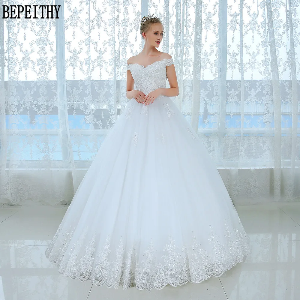 BEPEITHY Vestido de noiva кружевное Тюлевое свадебное платье с открытыми плечами Свадебные платья с аппликацией