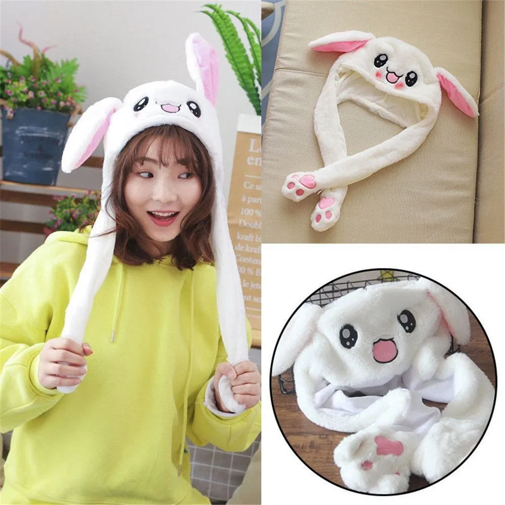 

Cute Rabbit Ear Shape Hat Can Move Airbag Magnet Cap Plush Gift Dance Toy Velvet Unisex Novelty Warm Accessories Droship *35