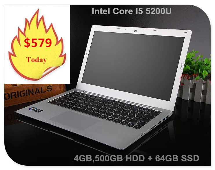 13.3inch ultrabook laptop notebook computer in*tel core I5 5200U 4GB 500GB HDD & 64GB SSD USB 3.0 HDMI freeshipping