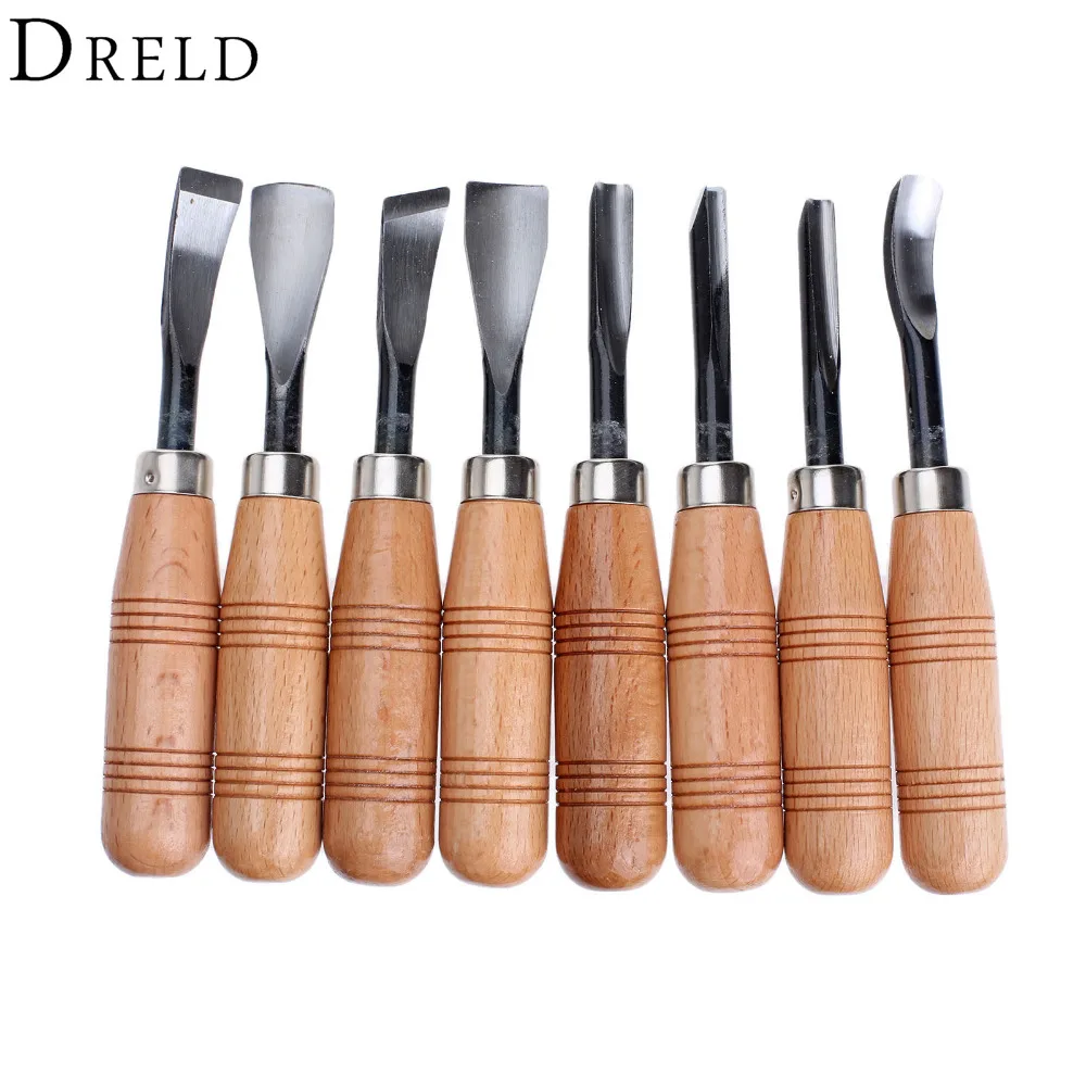 DRELD8Pcs Wood Carving Hand Chisel Set Graving Knife Wood Carving
