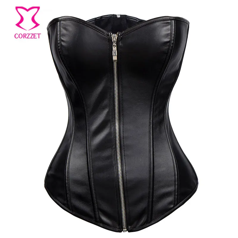 

Corzzet Black Faux Leather Steampunk Overbust Corsets And Bustiers Waist Slimming Body Shaper Plus Size 6XL Gothic Corselet