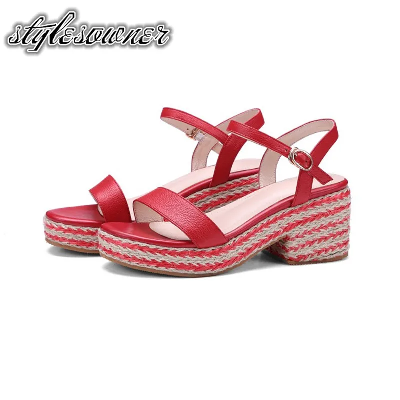 

Stylesowner High-end Brand Fashion Shoes High Platform Sandals Thick Bottom Cow Leather Buckle Strap High Heels Female Sandals