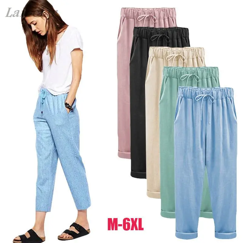 

2018 Wide Leg Pants Harem Pant Female Trousers Casual Spring Summer Loose Cotton Linen Overalls Pants Plus Size 3XL 4XL 5XL 6XL