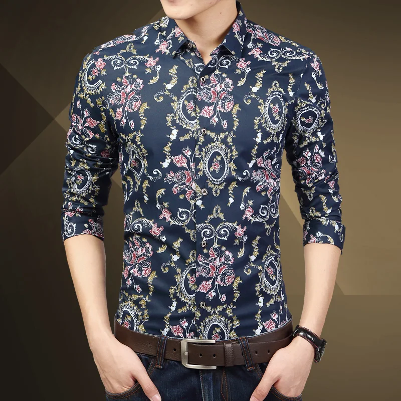 2017 new spring autumn men fashion floral shirts men high quality
