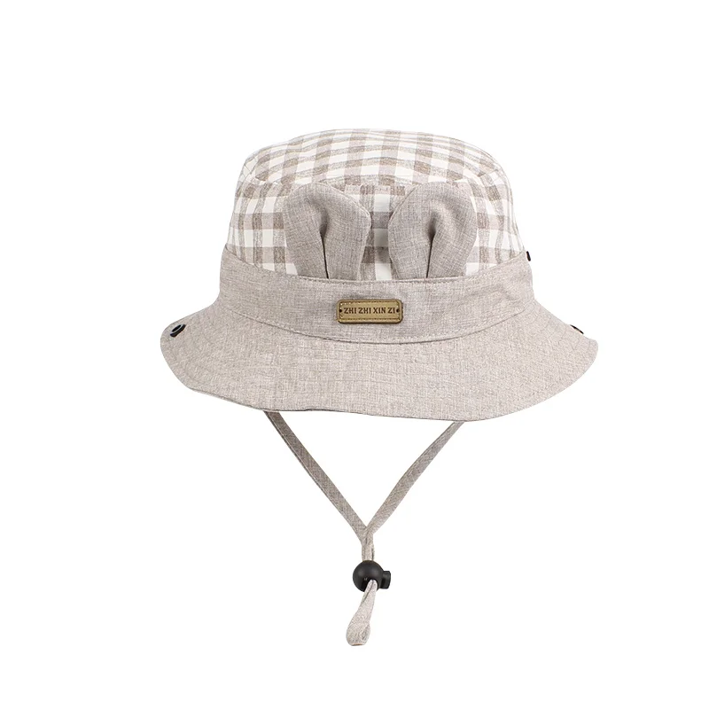 Plaid Baby Hat For Girls Wide Brim Kids Sun Cap Rabbit Ears Cotton Hat Lace Up Cowboy Children Cap Autumn Baby Girls Clothing  (13)