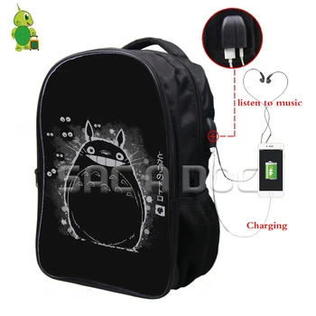 

My Neighbor Totoro Ghibli Anime Fluorescence Backpack Multifunction USB Charging Headphone Jack Schoolbags for Teens Travel Bags