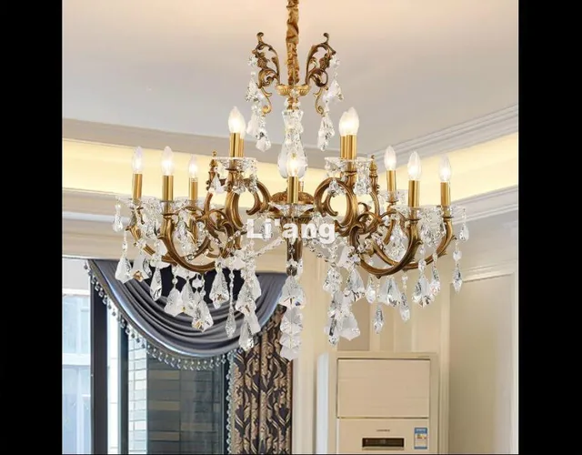 8L D83cm Europese Bronzen Kroonluchter Antieke Messing Kristallen ... 8L D83cm Europese Bronzen Kroonluchter Antieke Messing Kristallen ...