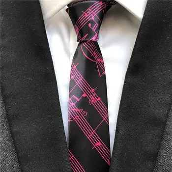

New Arrival 5cm Width Skinny Ties Black with Red Musical Notes Necktie Printed Polyester Tie