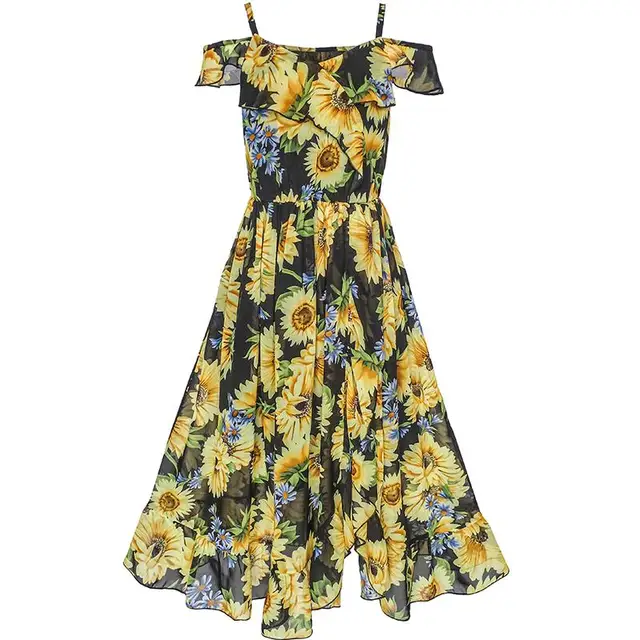 S Dress Chiffon Sunflower Ruffle Cold Shoulder Maxi 2018 S Dress Chiffon Sunflower Ruffle Cold Shoulder Maxi 2018 Summer Princess Wedding Party Bohemian Kids