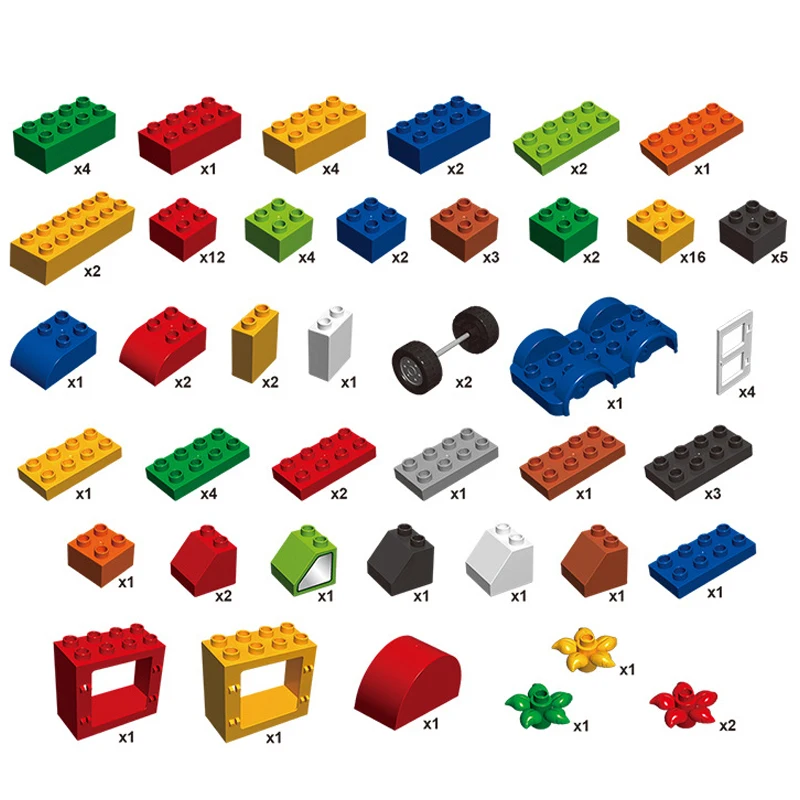 

DOLLRYGA 100pcs Big Bricks Parts DIY Bulk Building Blocks Compatible legoing Duplo Little Man Toys Birthday Gift Mixed Colors