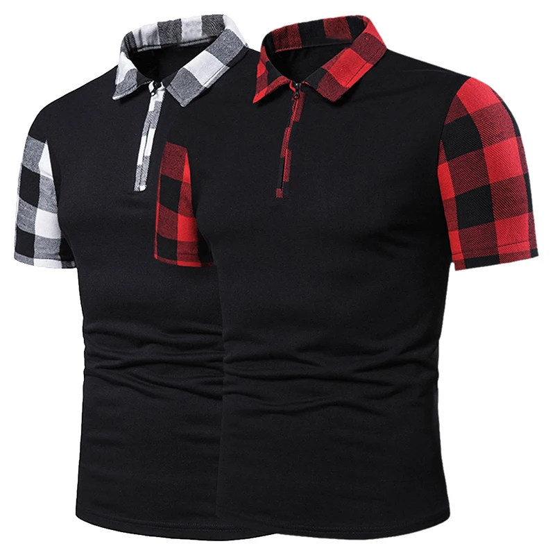 New Summer Sleeve Plaid Stripe Shirt Men Short Shirts Slim Fit Mens Casual Patchwork Clothes Streetwear | Мужская одежда