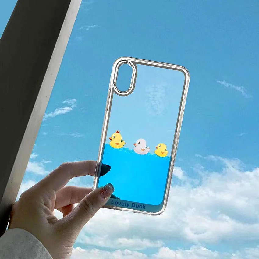 3D Clear Flowing Liquid Swimming Yellow Duck Back Cover For iPhone 7 7Plus Cute pirates Case For iPhone X 8 6S Plus 7 Plus (2)