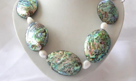 

Jewelr 006452 stunning big baroque green sea shell white pearl necklace