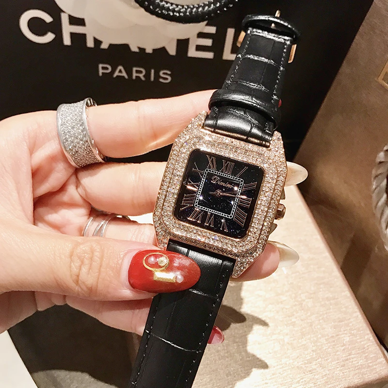 Luxury Full Diamond Women Square Watches Ladies Fashion Leather Strap Rhinestone Quartz Watch New Elegant Female Clock Best Gift
