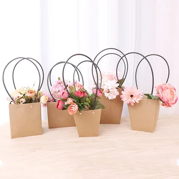 

6pcs/lot Waterproof Paper Bag Flowerpot Shop Packing Plant Flower Carrier Grocery Storage Mother's Day Gift Packing Paper Bag