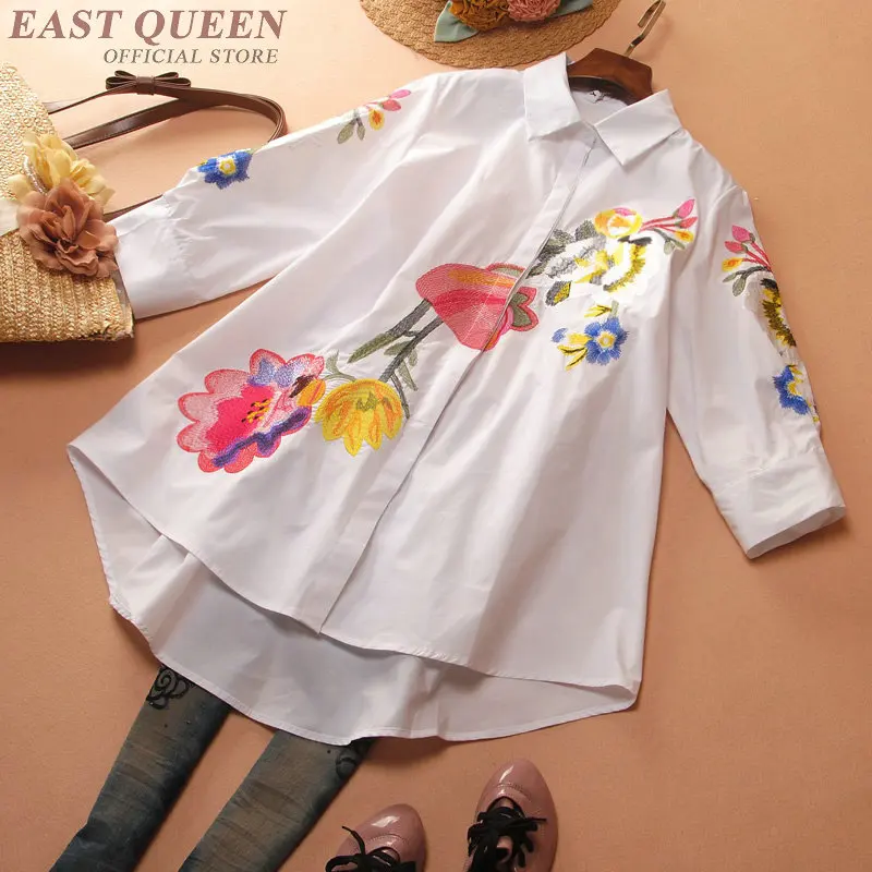 Винтажные женские рубашки с вышивкой, весенние тонкие элегантные рубашки с рукавом три четверти и квадратным воротником, женские рубашки с цветочным принтом AA3439 F - Цвет: 2