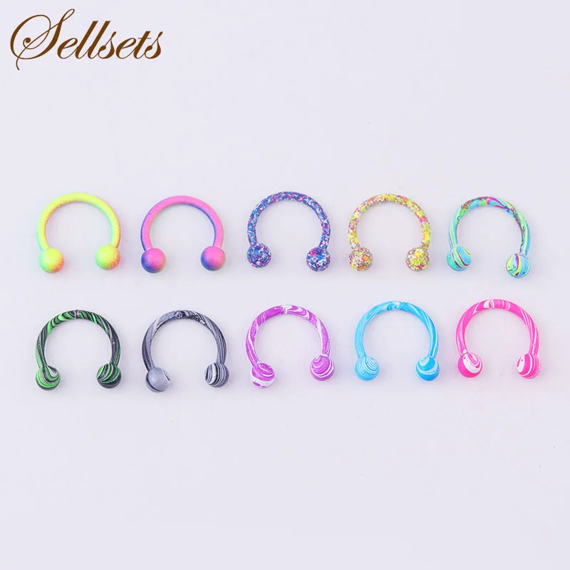 

Sellsets Body Piercing Jewelry Mix 10pcs New Color 16G Stainless Steel Horseshoe Piercing Balls Circular Barbells Lip Nose Rings
