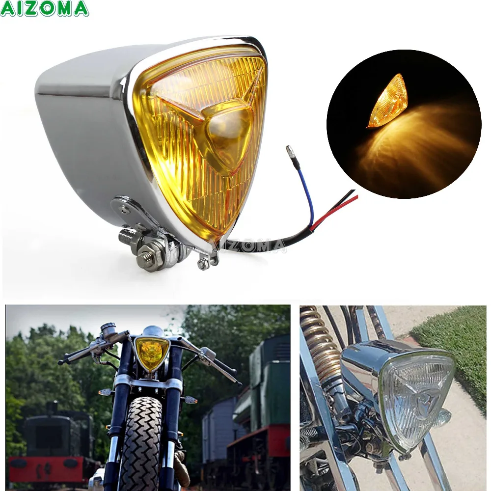 

Motorcycles 12v H4 Amber Lens Retro Headlight For Harley Honda Yamaha CB250 XC650 Old School Cafe Racer Bobber Universal