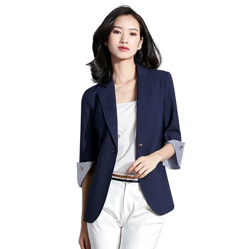 Vimly Women Office Elegant Blazer Ladies Business Suits Spring Autumn Women Outwear Jackets Navy Blue Slim long-sleeve Blazer - Цвет: Navy Blue