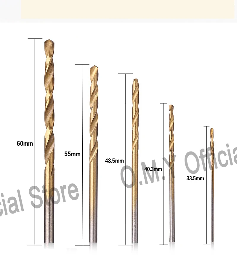 OMY, 50 шт в наборе, 1/1. 5/2/2,5/3 мм Титан покрытием шпильки для волос, заколки-Скорость Сталь набор сверл Титан для дерева Пластик спиральное сверло набор инструментов