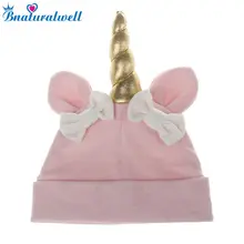 Bnaturalwell/Милая Шапочка с бантом для маленьких девочек и мальчиков, Шапочка-бини с мультяшным рисунком для малышей, хлопковая шапочка для сна, головной убор, шапка с единорогом, мягкие детские шапки H087S