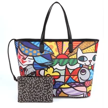 ROMERO BRITTO Nouveau Realer Marque Imprimé En Cuir Sacs Vintage Sacs À Main Femmes Moyen Grand Fourre-Tout Sacs Femme Graffiti Sacs pour Femmes