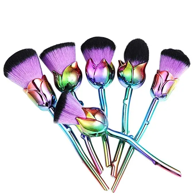 

6pcs Metal Makeup Brushes Set Multicolored Rose Flower Shape Make Up Foundation Cosmetic Powder Brushes Hot Selling