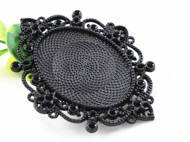 New Fashion 2pcs 30x40mm Inner Size Black Pierced Style Cabochon Base Setting Charms Pendant (B2-25)