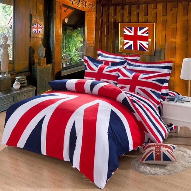 100 Cotton Fabric British and American Flag Bedding set Union Jack Bedding Queen/King Duvet