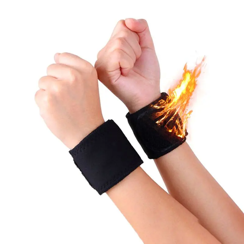 1 пара Регулируемый самонагревающийся теплый браслет турмалиновый магнит поддержка запястья ремни обертывания черный спортивный браслет для спортзала